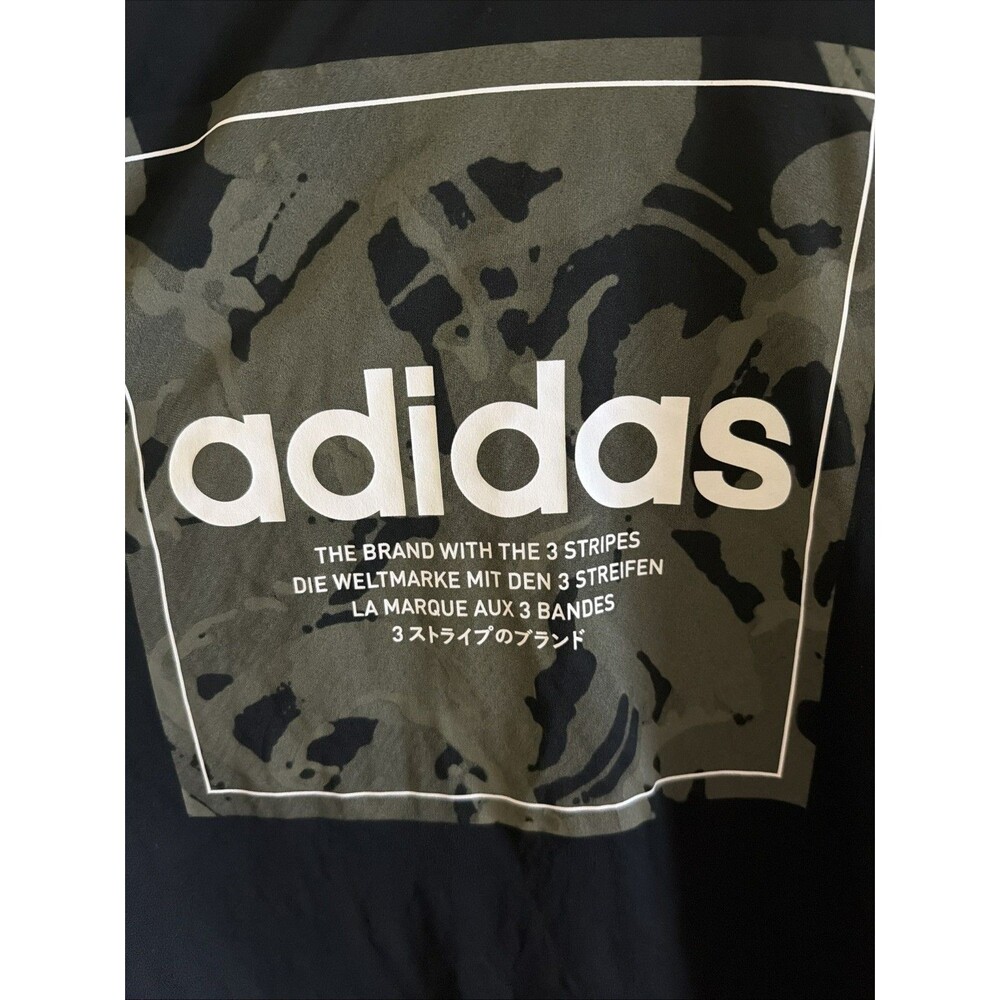 Adidas Black T Shirt Logo Prime Blue Black Mens L Poly Three Stripes Brand